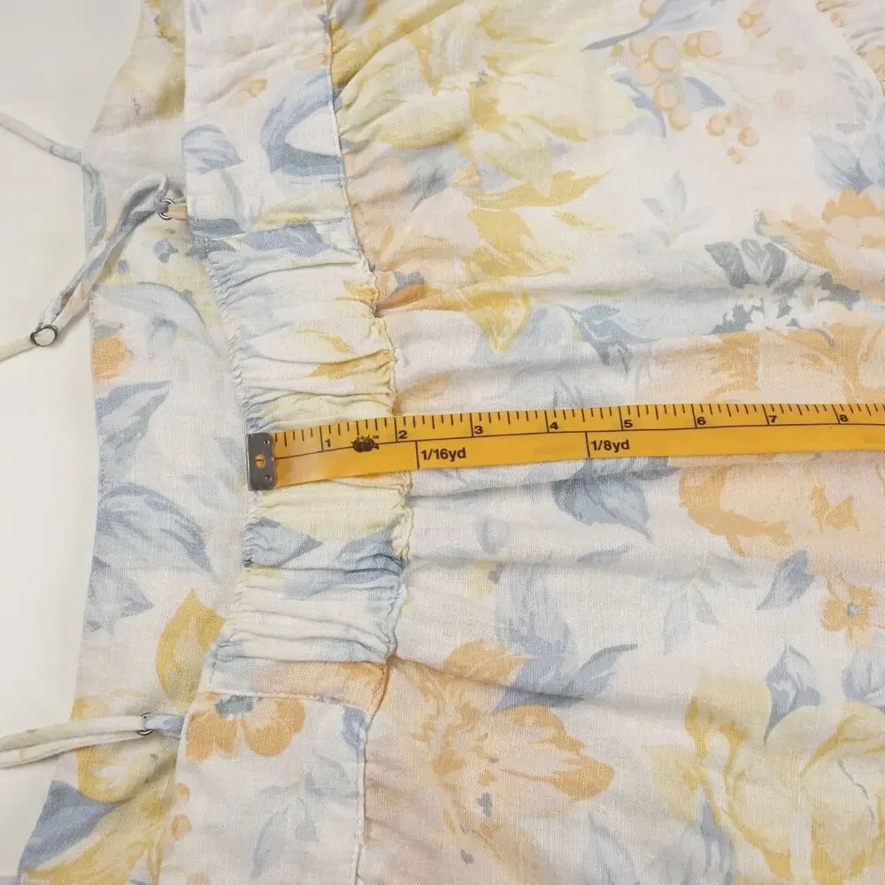 Abercrombie & Fitch Asymmetrical Yellow Blue Floral Linen Tiered Maxi Dress L